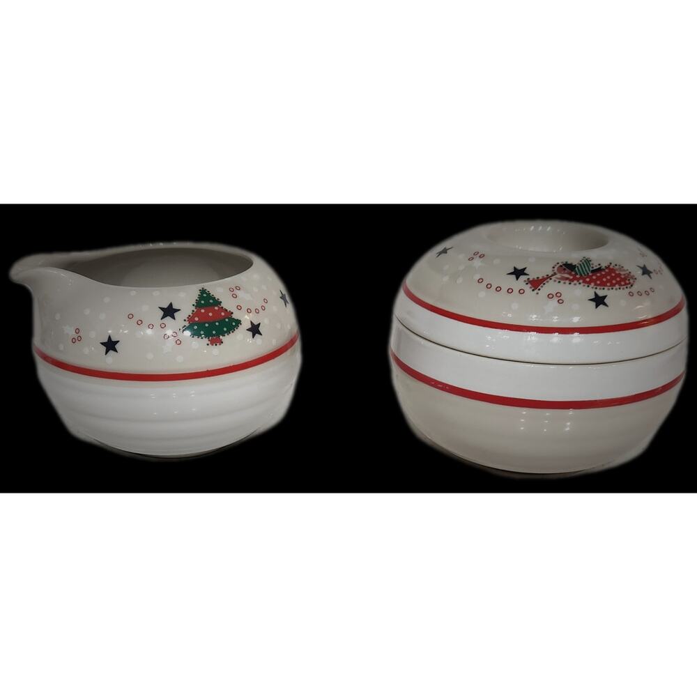 Noritake Epoch Holiday Joy Christmas Creamer and Sugar Bowl Korea